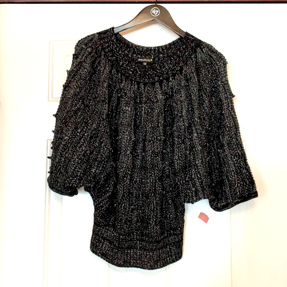 Chaudry KC Sweater M Black Silver Glam Sparkling Lightweight Cutout Textured